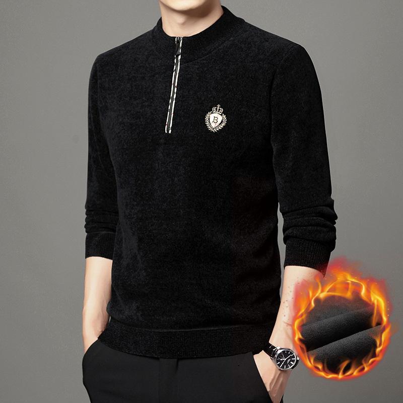 Zipper Collar Men's Knitwear Winter Fashion Trendy Thickening Thermal Base Sweater