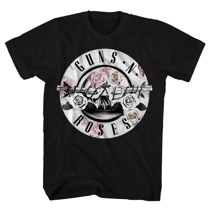 2026 Summer Fashion Trendy Tee Pistol Rose Pattern Guns N 'Roses Rock Guns and Roses Band Casual T-Shirt Men's and Women's Band Brand Top