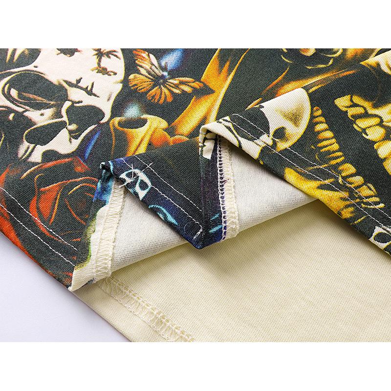 Trendy Rock Street 2026 Summer Unisex Retro Loose Skull Printed Cotton T-shirt Couple T-Shirt