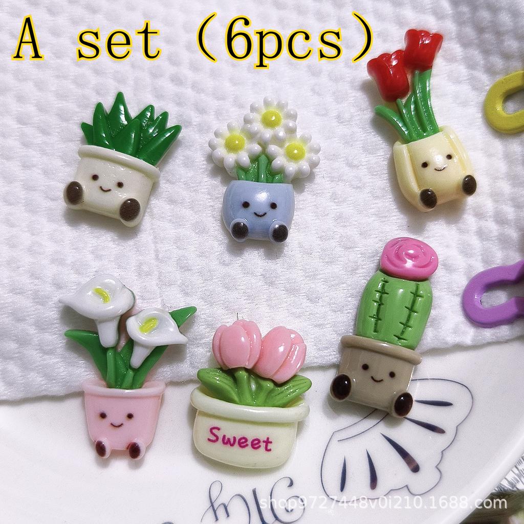 1/6pcs Cute Potted Plant Fridge Magnets, Kawaii Flower Cactus Refrigerator Magnets, Decorative Magnetic Stickers for Kitchen