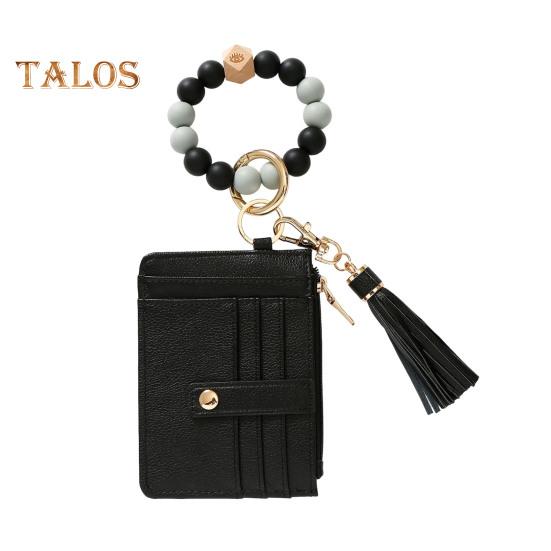Наручний брелок із блокуванням радіочастотної ідентифікації Гаманець із 6 слотами для карток Гаманець Браслет із китицями з бісеру Брелок із штучної шкіри Браслет