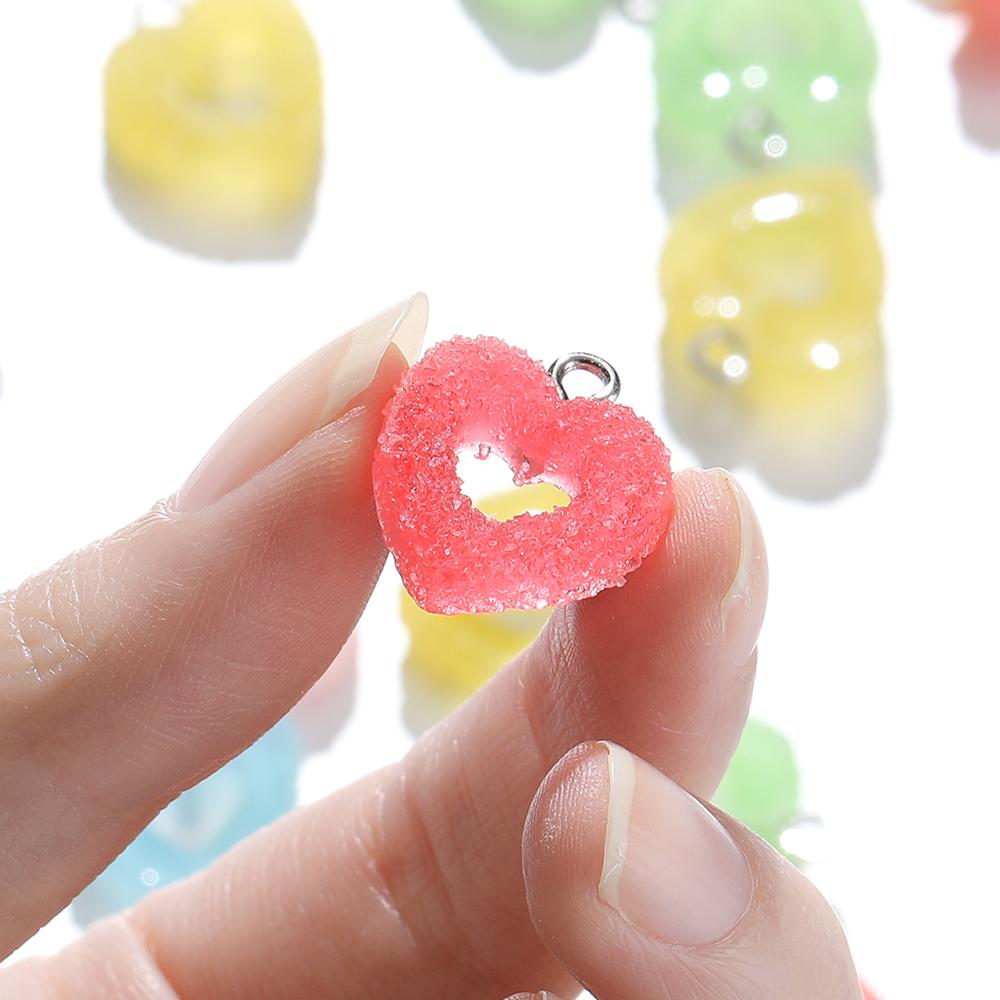 10pcs/lot Colorful Soft Candy Heart Shape Charms Cute Kawaii Resin Pendant Charms for Earring Bracelets Jewelry Making Bulk