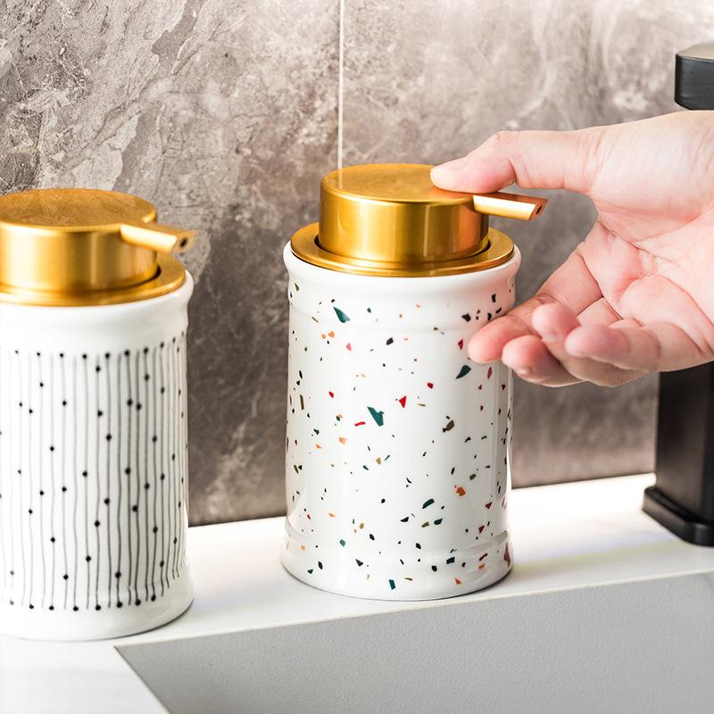 320ML European Style Ceramic Lotion Bottle Simple Marbled Soap Dispenser Household Shampoo Makeup Remover Water Storage Bottle
