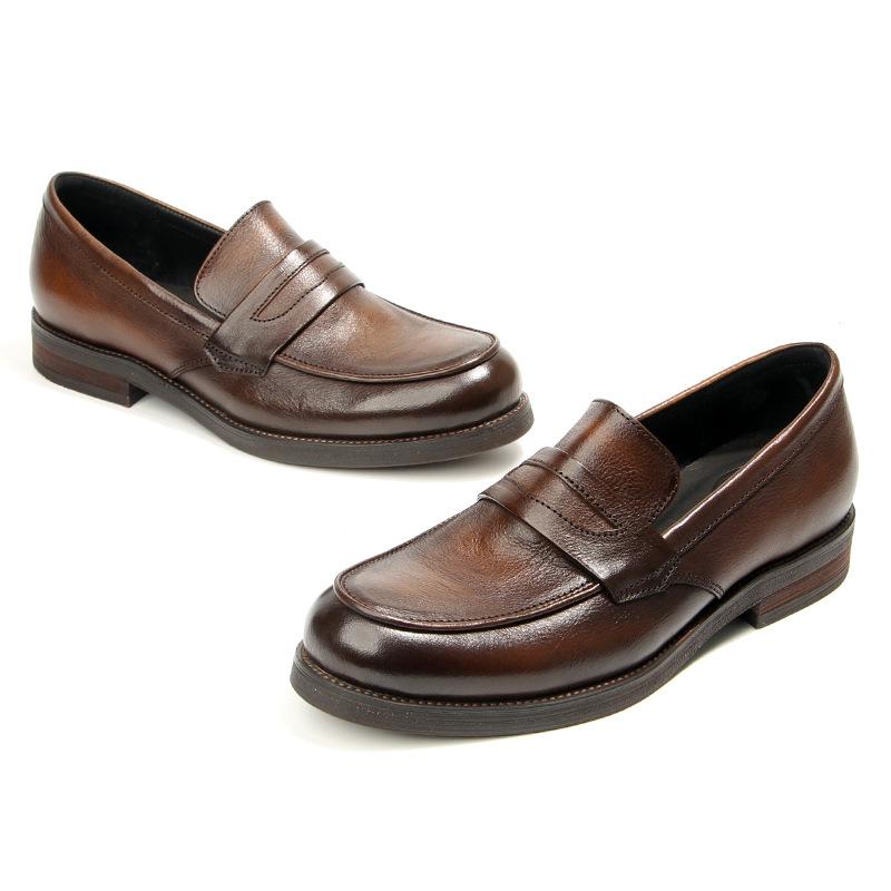 8401-9 British Men'S Shoes Retro Hand-Polished Old Leather Shoes First Layer Cowhide Casual Loafers