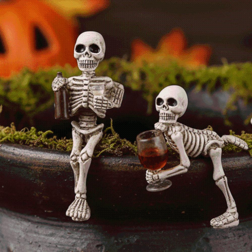 Miniature Miniature Skull Figurine Weatherproof Flowerpot Edge Hanger Halloween Desk Decor