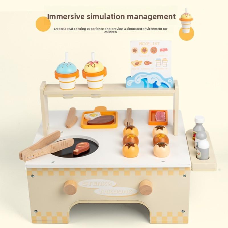 Kids Wooden Food Stall Toy With Ice Cream Bbq For Learning And Imaginative Play