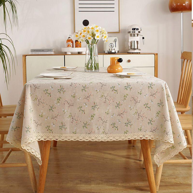 Green Grass Tablecloth, Cotton-Linen Fabric Minimalist Lace Desk Mat, Rectangular Coffee Tablecloth