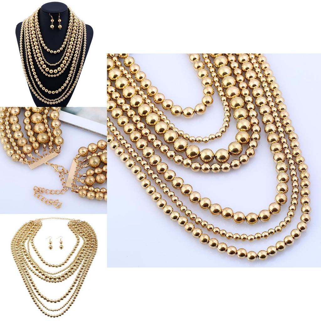 Geometric Multi Layer Gold Beaded Necklace For Women Fashion Trend Spring