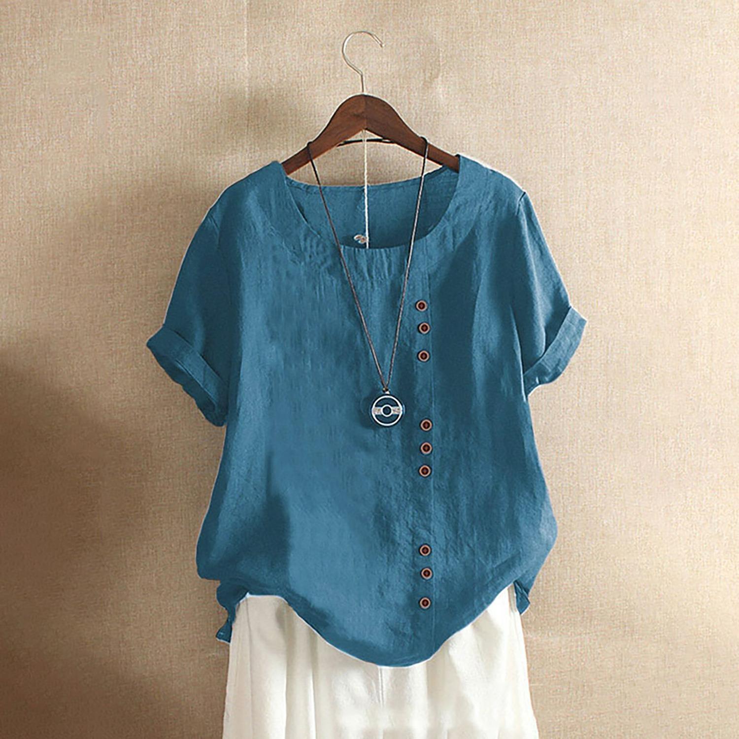 

Cotton and Linen Tops, Large Size Casual Loose Cotton and Linen T-shirts, Cotton and Linen Women s Clothing, Large Size Women s Clothing 5XL синій