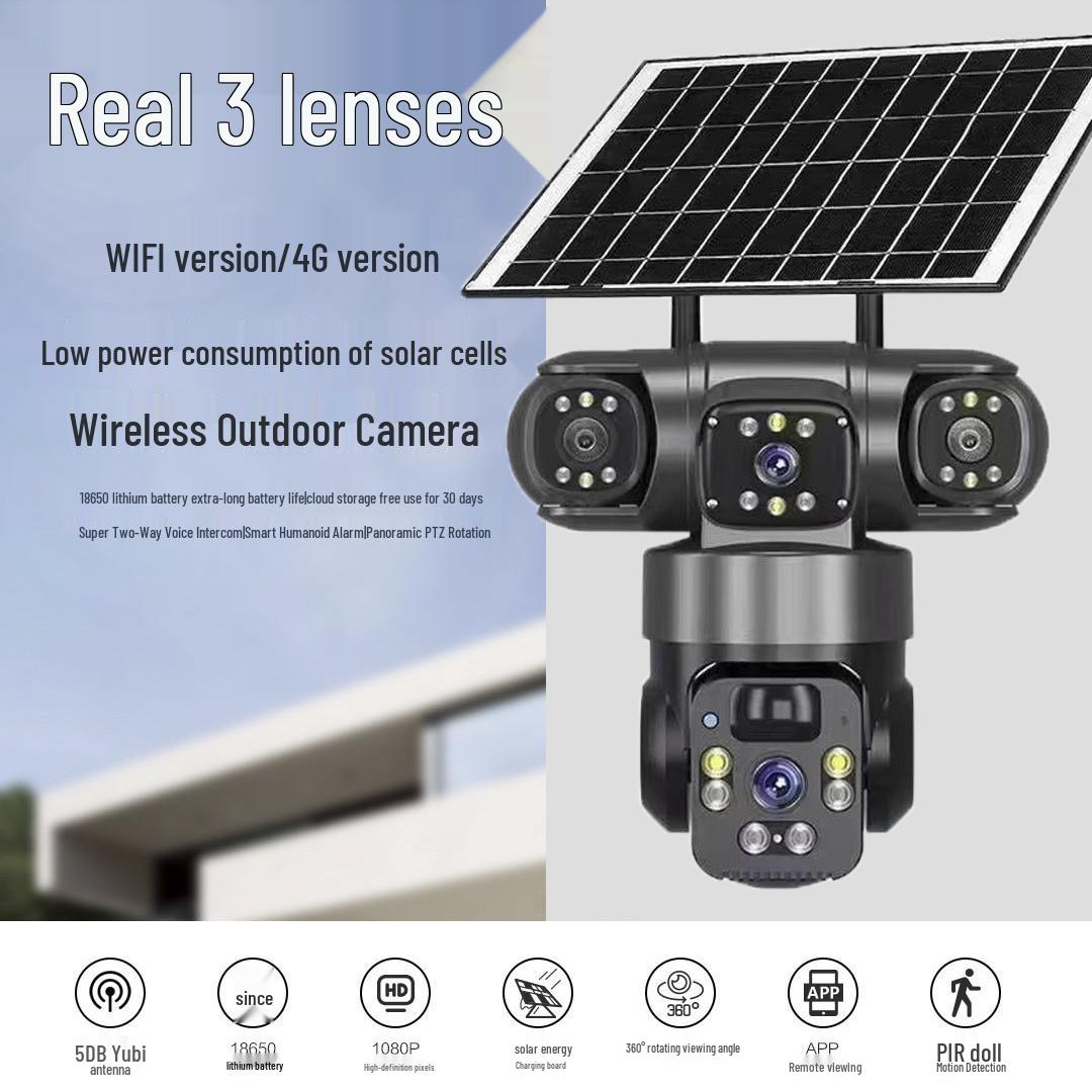 

360° Бездротова сонячна PTZ-камера з трьома об єктивами з WiFi/4G Bulk order customization SKU