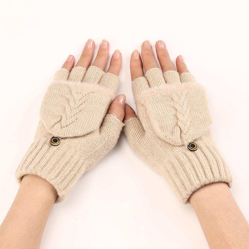 New Short Woolen Fingerless Gloves with Flip-top Fringes for Autumn and Winter Warm and Fashionable Knitted Half Finger Sleeves for Women