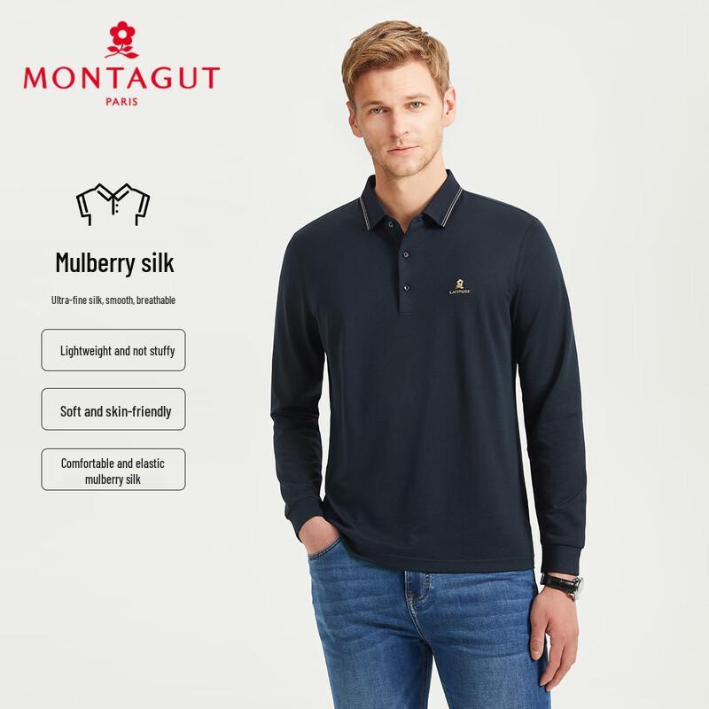 MONTAGUT Men's Silk Blend Pique Long Sleeve Polo Shirt