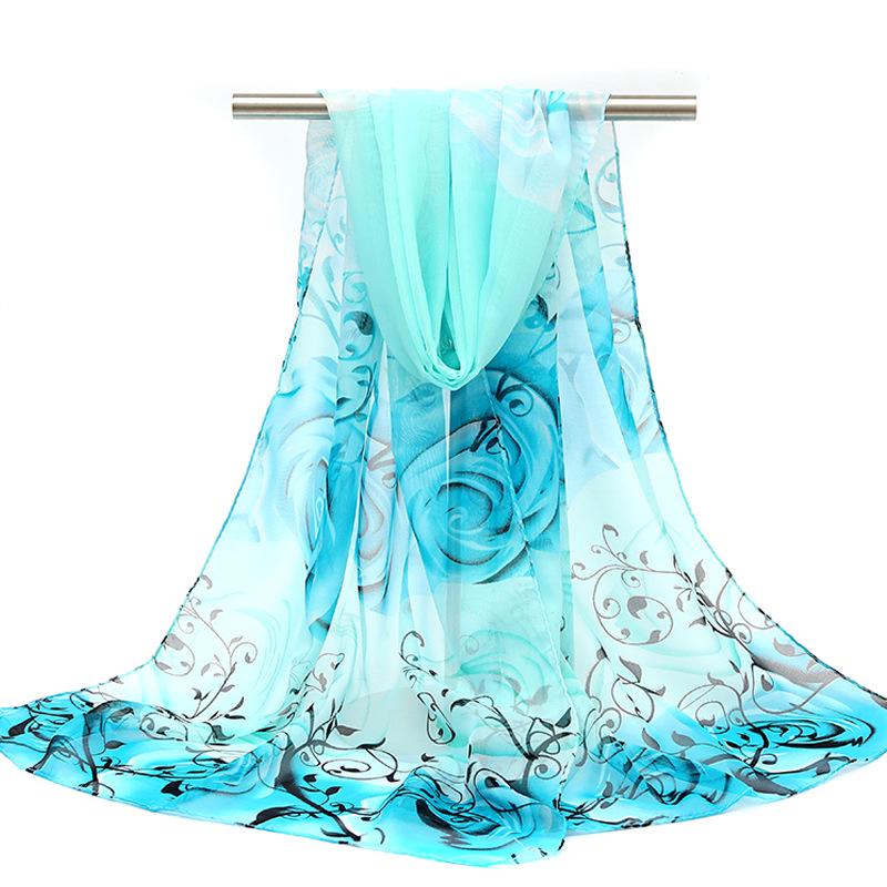 2026 Silk Chiffon Women's Scarf: Korean Style, Versatile, Long, and Thin for Spring, Autumn, Beach, or Winter Decoration