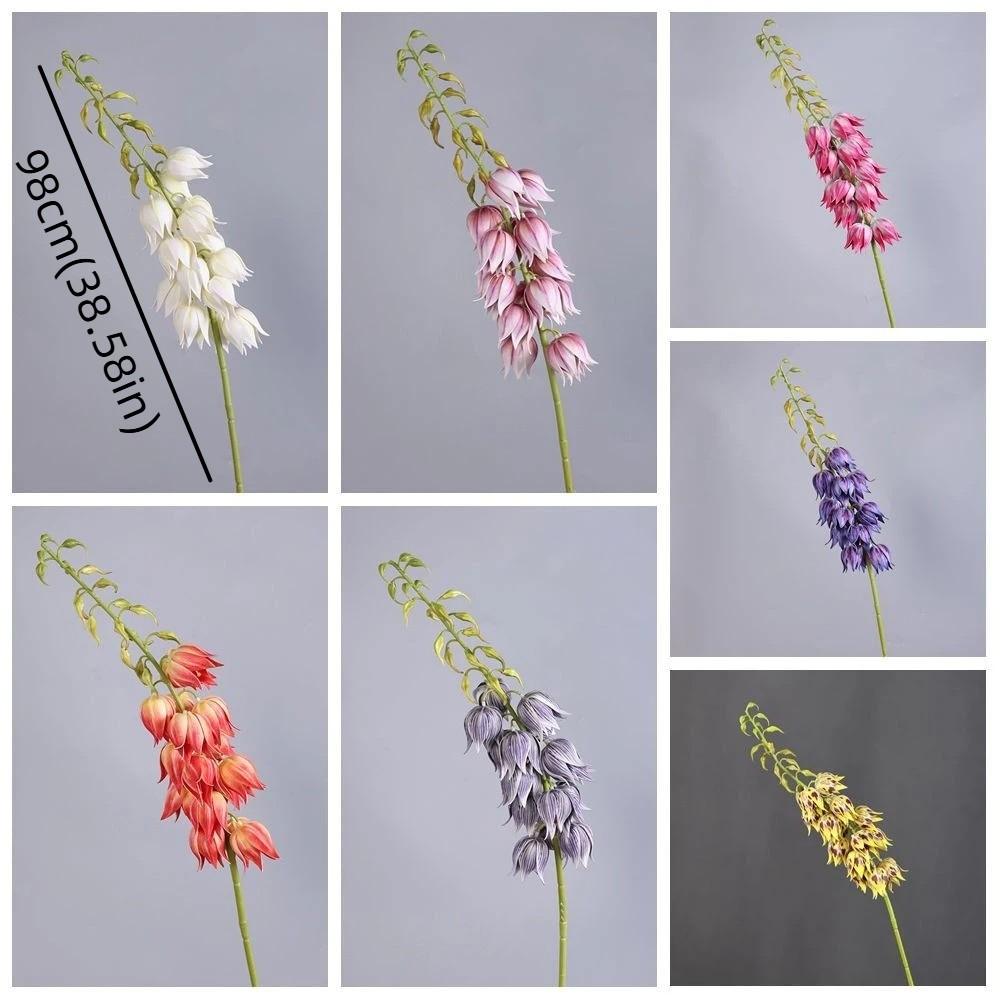 Bell Shaped Artificial Yucca Stem Plastic Realistic Touch Yucca Flower Branch Tall Stem Silk-like Bell Orchid Stem