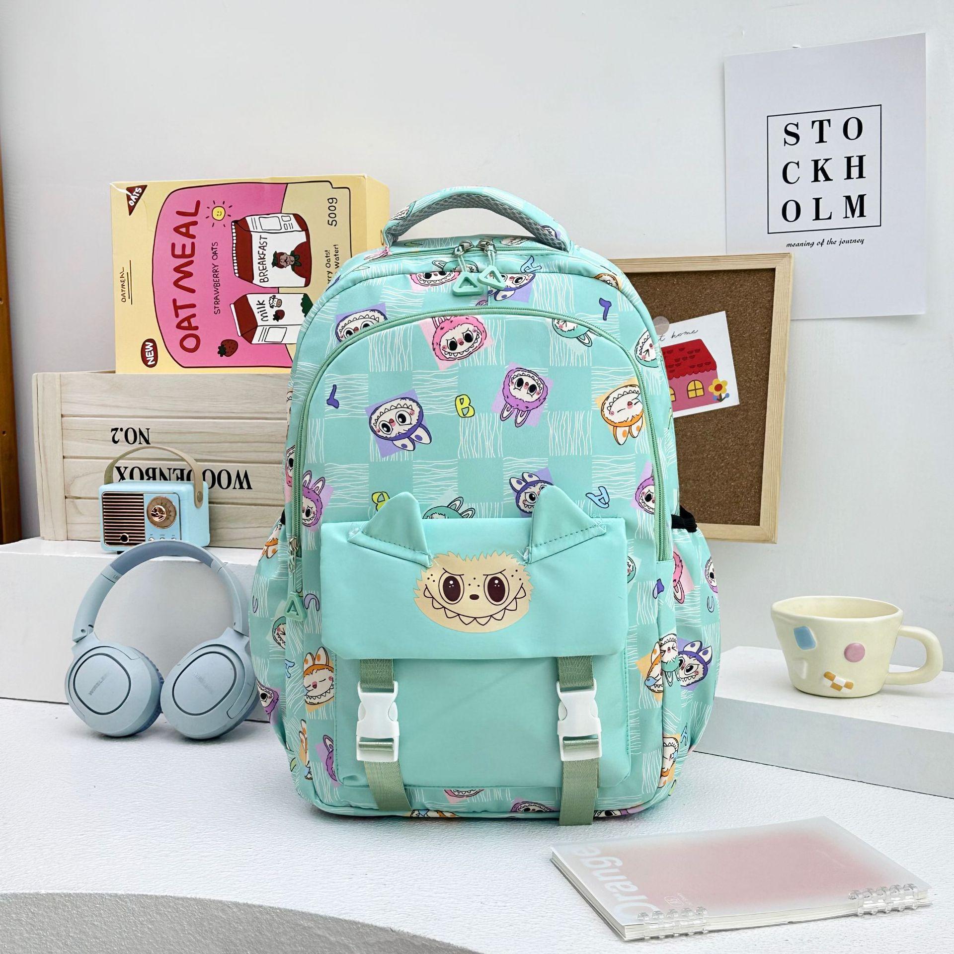 

Школьный рюкзак с милым принтом, мультяшный, модный, мужской и женский, легкий, универсальный зелёный