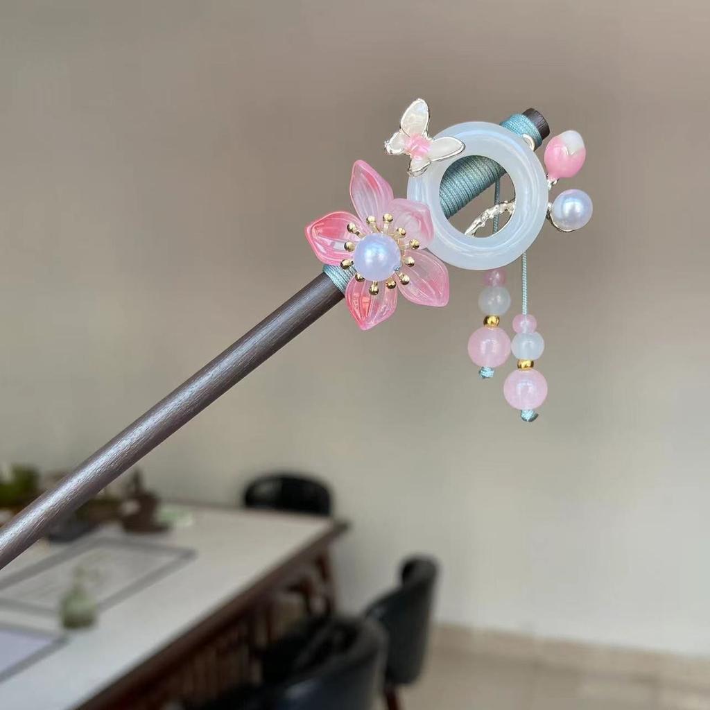 1pc Elegant Temperament Three-dimensional Flower Tassel Women Wooden Hairpin Retro High-end Feeling Cheongsam Tassel Hairpin