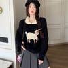 French Niche Design, Age Reducing Contrasting Knit Top, New Autumn Doll Neck Long Sleeved Sweater for Women's Clothing