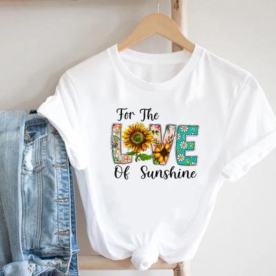 (Asian Size)Women Print Lady Female Tee Top Love Flower Letter Trend 90s Trend Cute Fashion T Shirt Clothing Casual Short Sleeve Graphic T-shirt