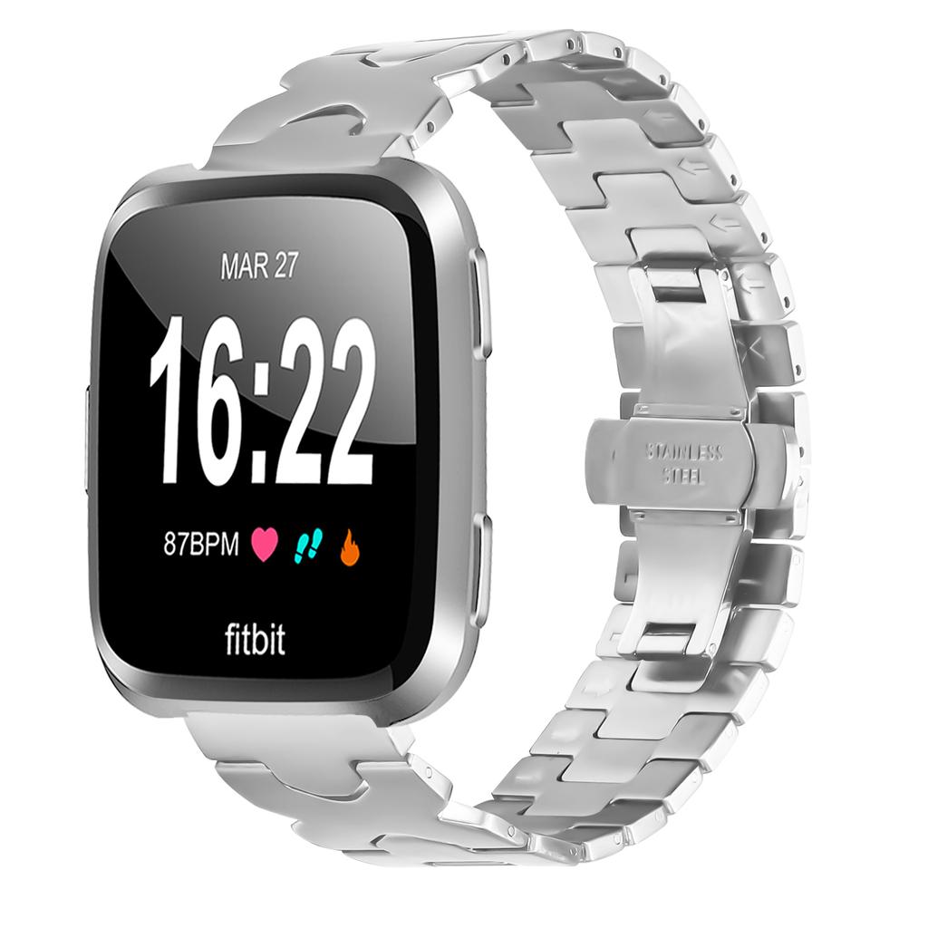 Watch Band for Fitbit Versa/Versa Lite/Versa 2 Stainless Steel Strap with X-Shaped Butterfly Clasp