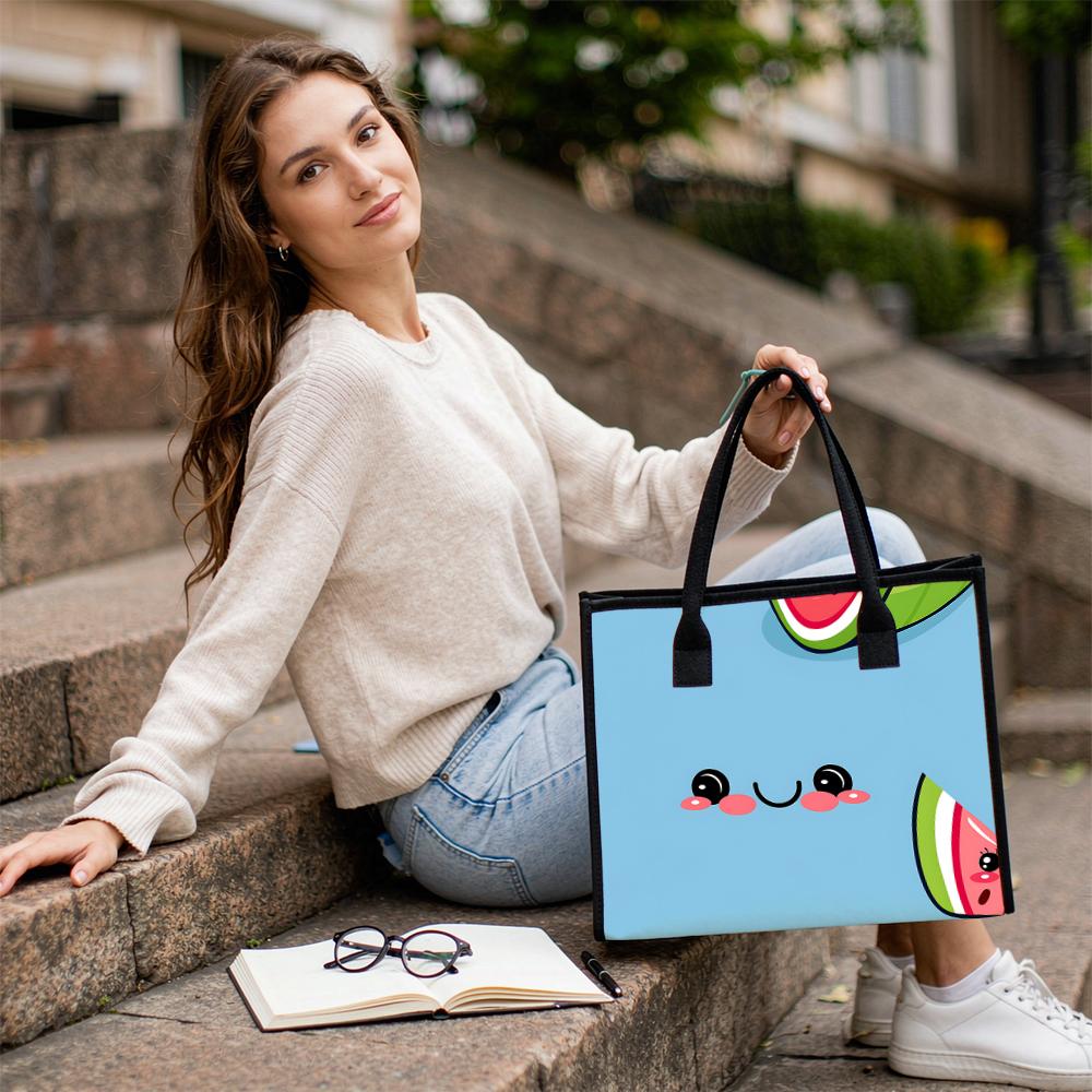 Cute Watermelon Print Shopping Tote Bag Large Capacity Casual Portable Shoulder Handbag for Daily Use