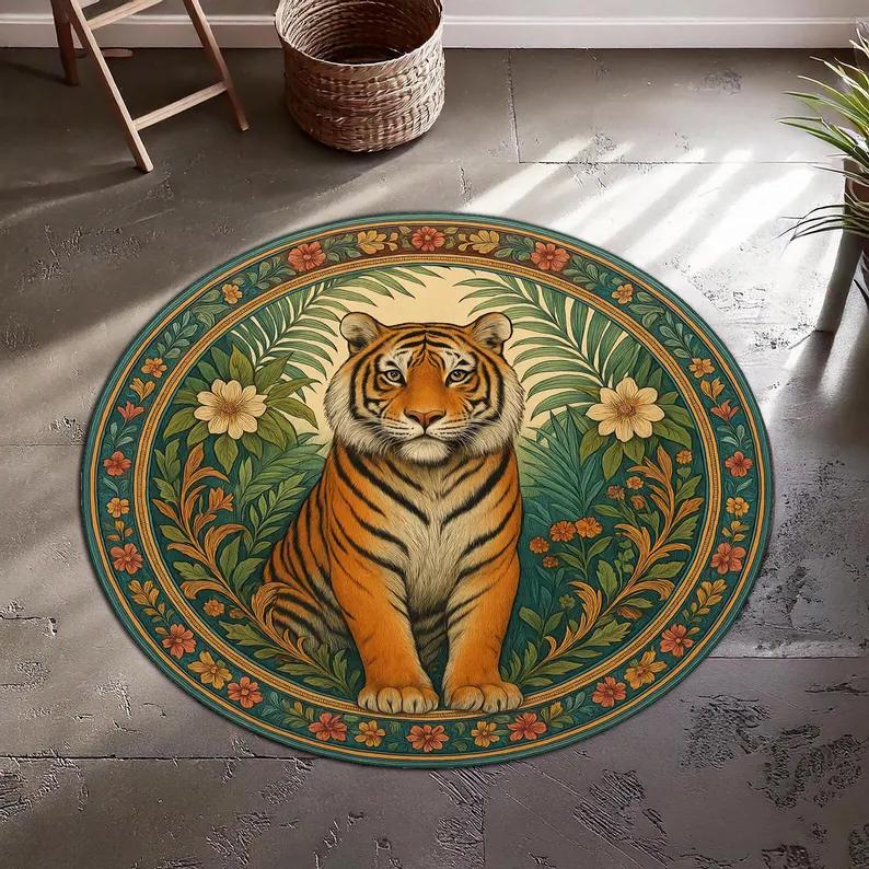 Circular Cat Carpet Vintage Sunflower Flower Pattern Cat Enthusiast Gift Mandala Bohemian Style Living Room Bedroom Rug