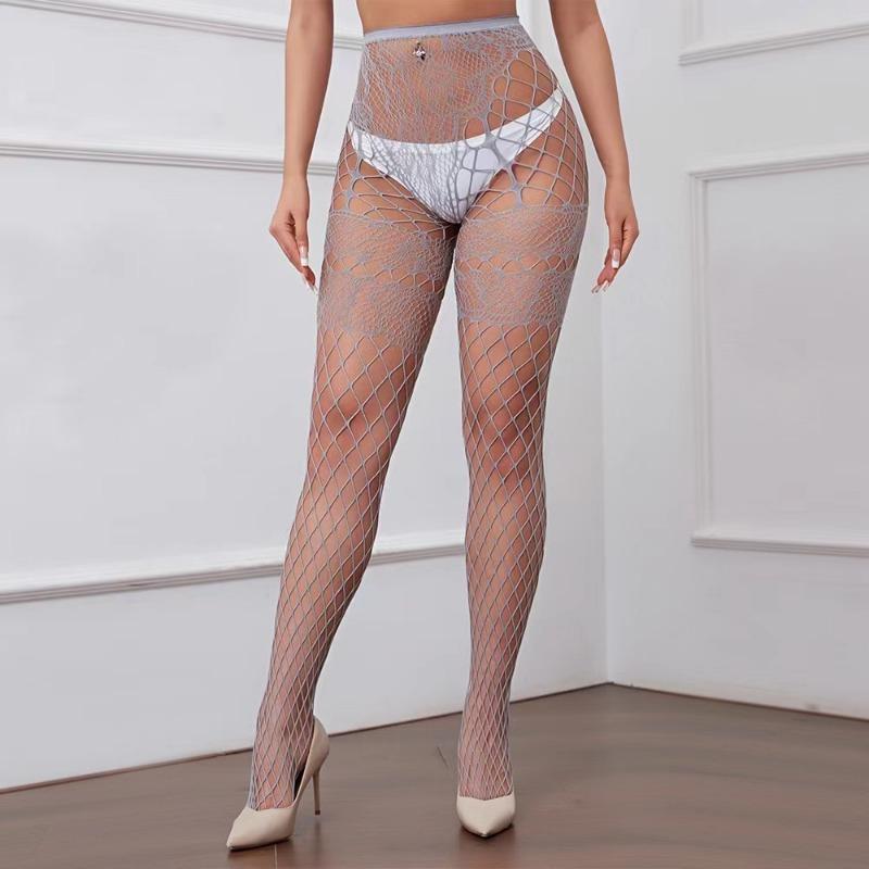 White Socks Women's Spring/Summer Sweet Lolita JK Tights Thin Mesh Cutout Fishnet Stockings Retro Style Lace Jacquard Pantyhose