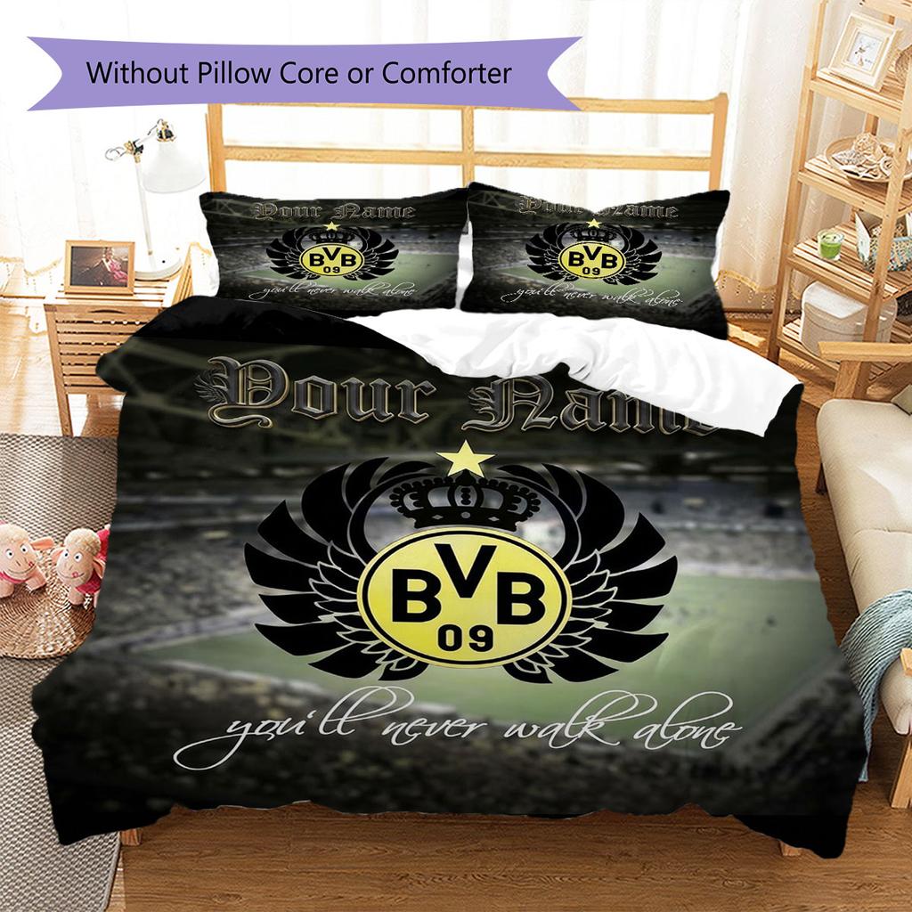Borussia Custom Name Pattern Bedding,Quilt Set Quilt Cover Pillowcase Home Birthday Gift(1 * Duvet Cover + 2 * Pillowcase, Without Core)