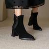 Retro wind waterproof table splicing thick heel short boots women's autumn and winter new pointed thick sole high heel versatile fashion boots