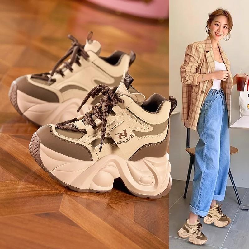 Daddy Shoes Women's Spring Breathability 2025 New Shorty Le Platform Shoes Inner Height Increase Women's Shoes 9cm Height Increase Beige