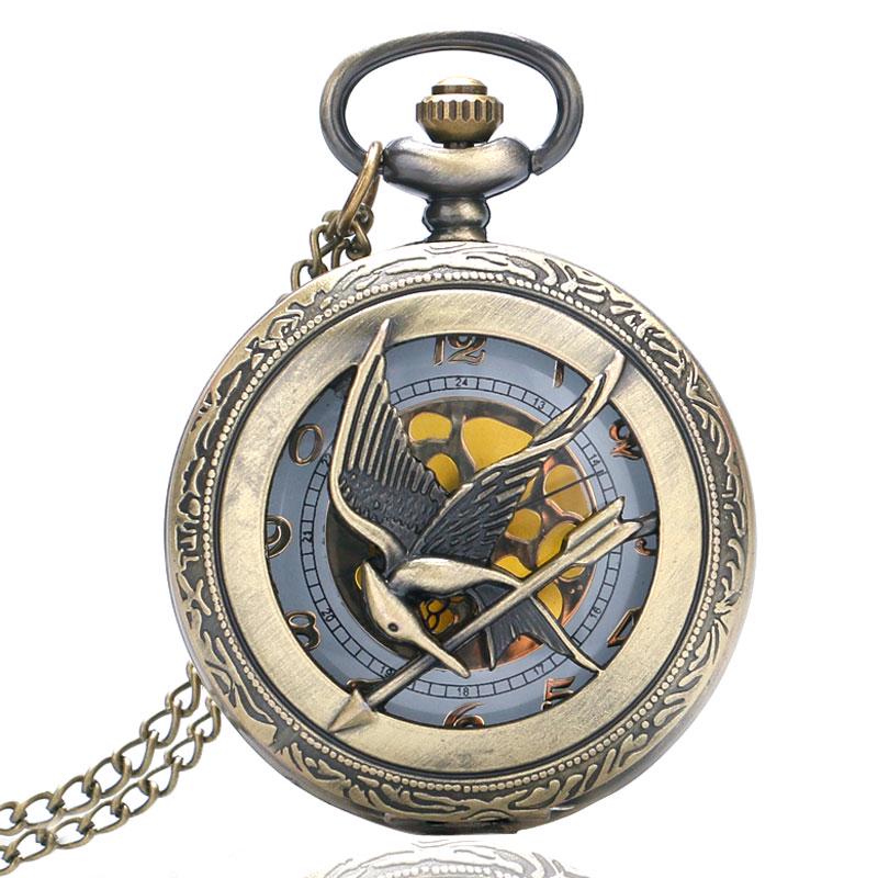 

Hollow Big Bird Quartz Pocket Watch Bronze Birds Necklace Animal Cosplay Pendant Chain Souverirn Chain Watch with Bird Accessory