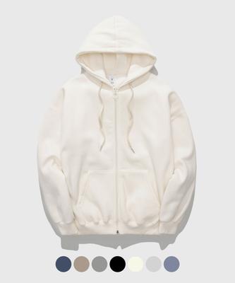 Jemut High Double-Fleece Zip-Up Hoodie Cream Hjhd2082