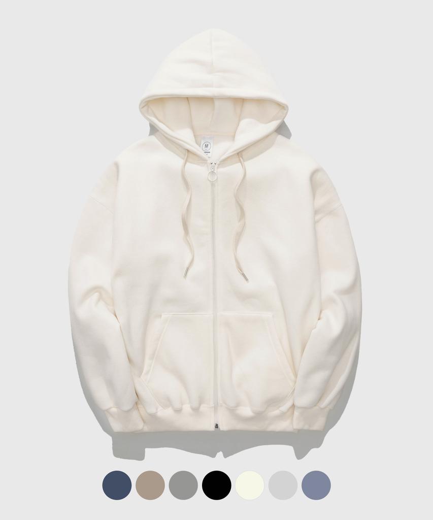 Jemut High Double-Fleece Zip-Up Hoodie Cream Hjhd2082