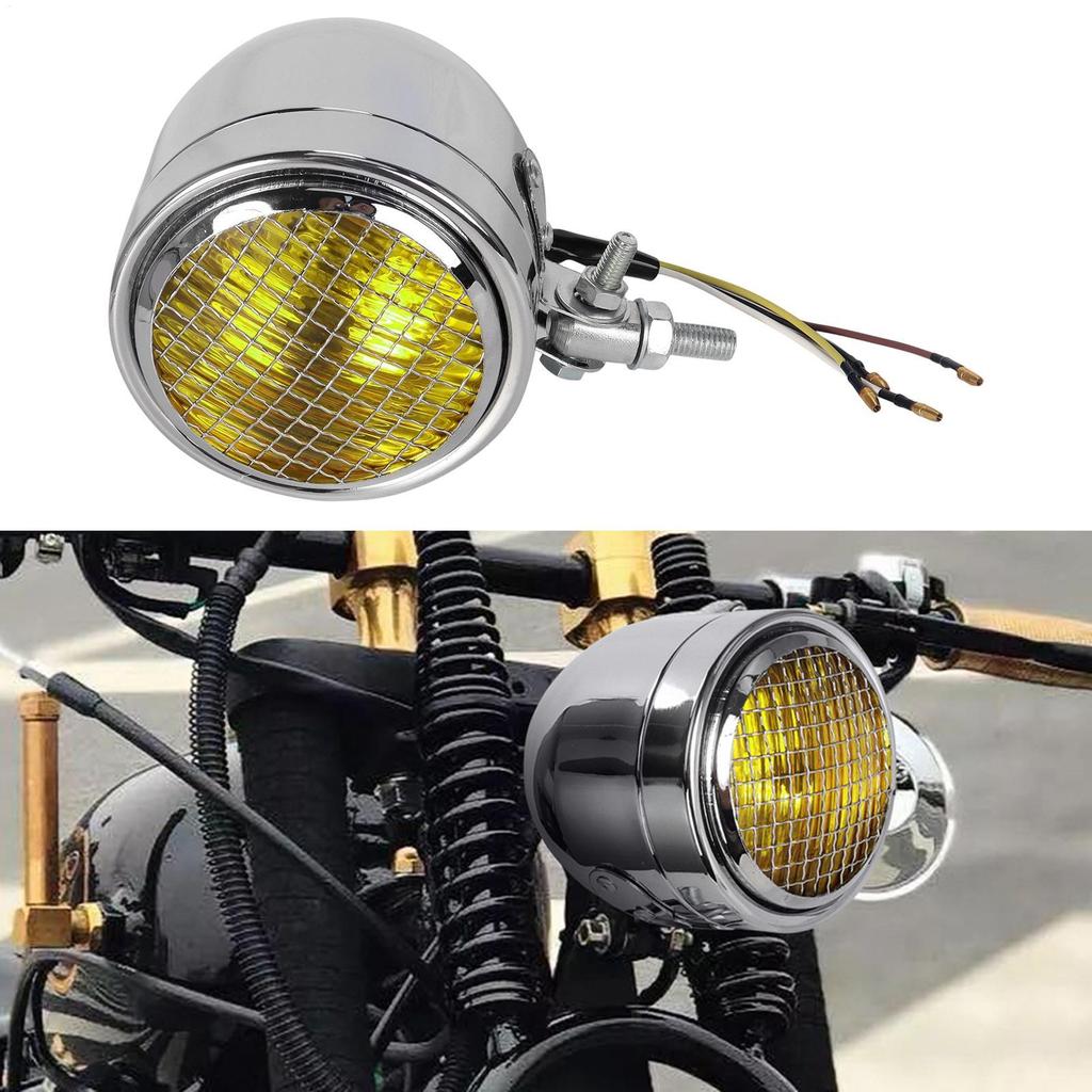 Vintage Motorcycle Front Headlight Motorcycle Single Hole Mesh Headlight Dust Proof Alloy Shell Lamp Bright Motorcycle Headlight