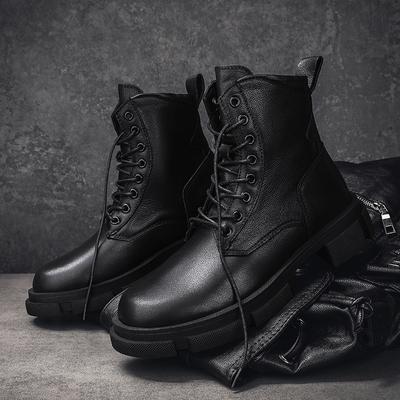 Genuine Leather Motorcycle Boots for Men New Fashion Mens High Top Footwear Warm Plush Fur Winter Boots Luxury Brand Snow Boots