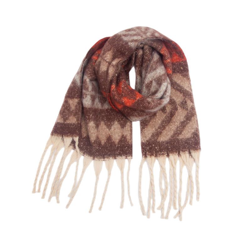 Scarf Circle Yarn Fishbone Shawl Thickening Scarf Keep Warm Pattern Thick Tassel Jacquard