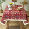 Bohemia Embroidery Patterns Table Cloth Red Badge Tassels Table Cover for Dining Coffee Party Table Decoration Rectangular Round