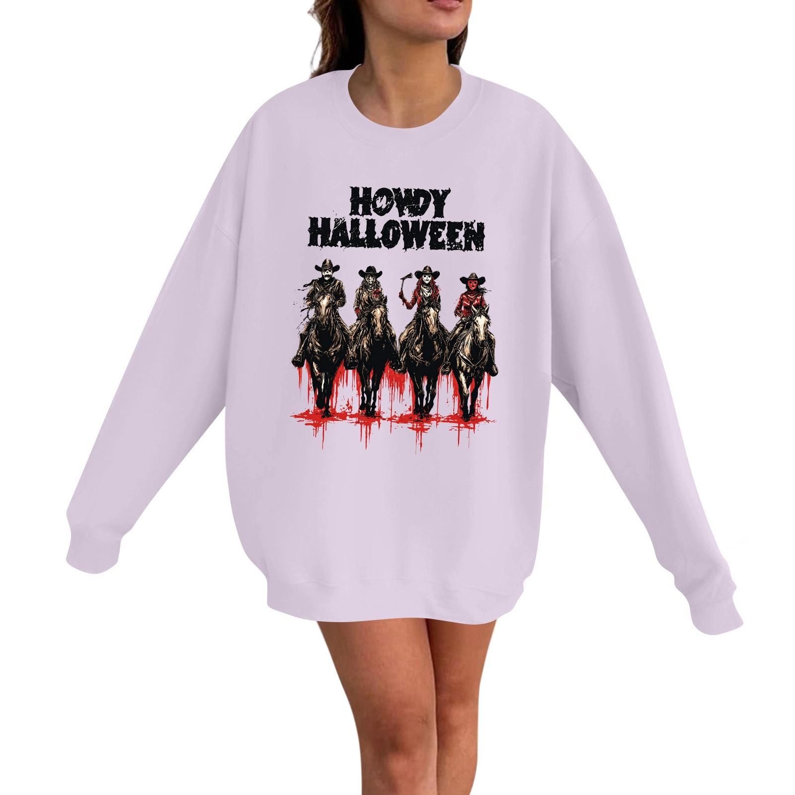 

Женский повседневный модный пуловер с длинным рукавом и принтом на Хэллоуин, с круглым вырезом M