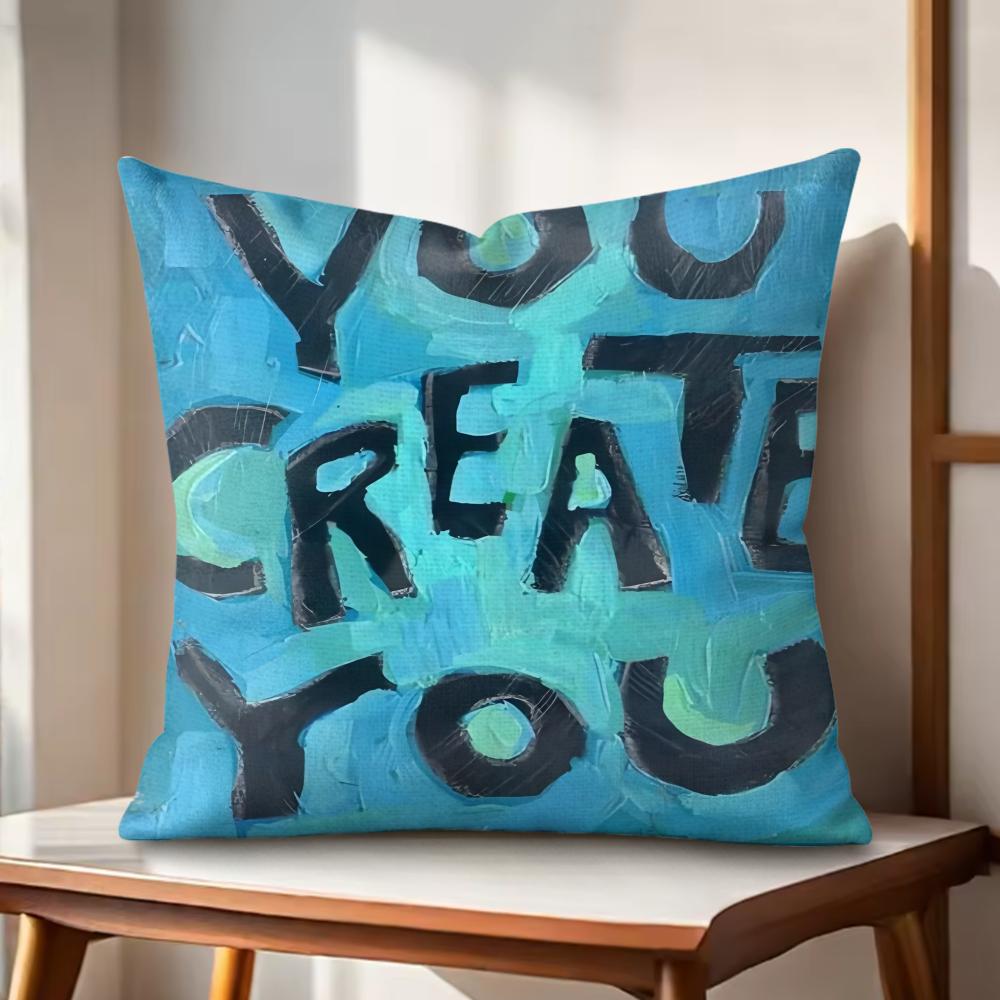 Creative Watercolor Words Cushion Cover Natural Linen Organic Fabric DoubleSided Printing Couch Pillow Covers Home Decor