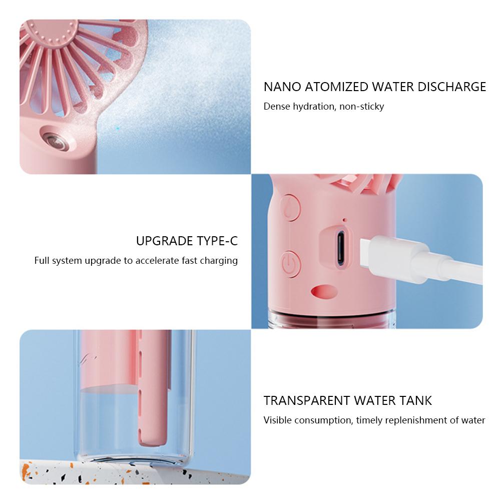 Handheld Mini Air Conditioner USB Rechargeable Portable Silent Humidification Small Fan Cool Mist Spray Fan for Home/Office/Dorm