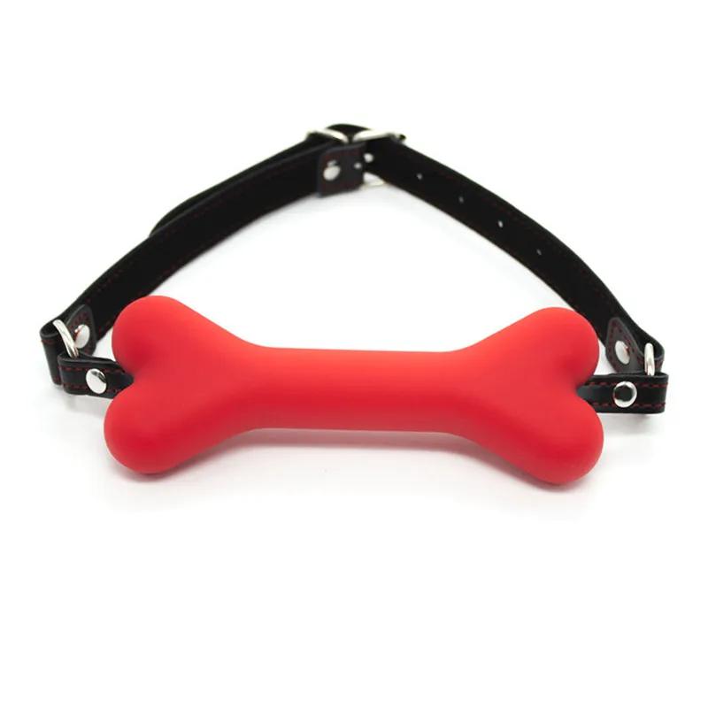 Cute Solid Leather Harness Mouth Silicone Dog Bone Ball Gag  Mouth Plug Couples Flirting Sex Products For Women