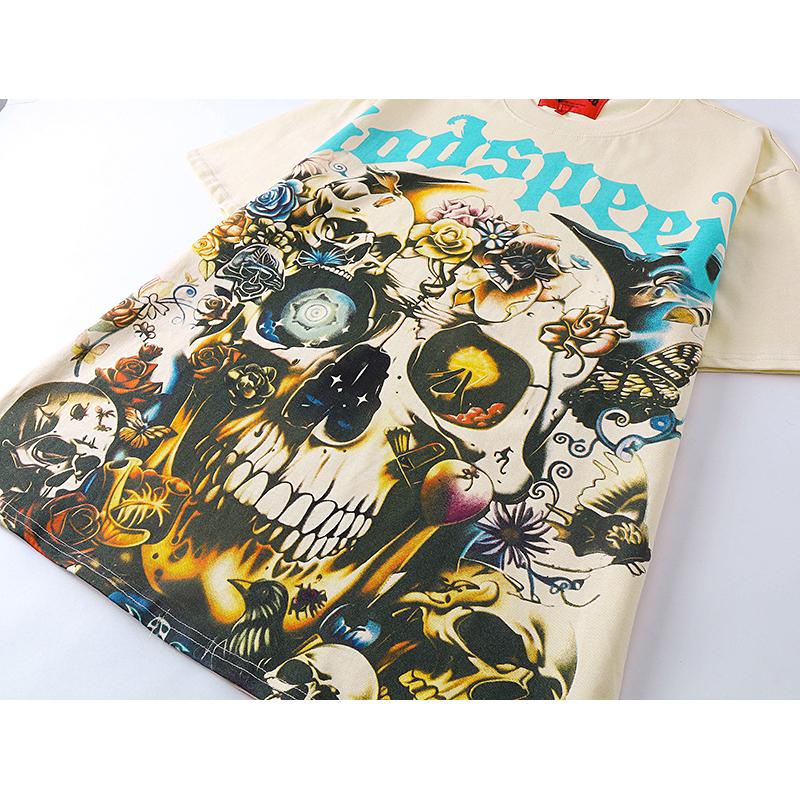 Trendy Rock Street 2026 Summer Unisex Retro Loose Skull Printed Cotton T-shirt Couple T-Shirt
