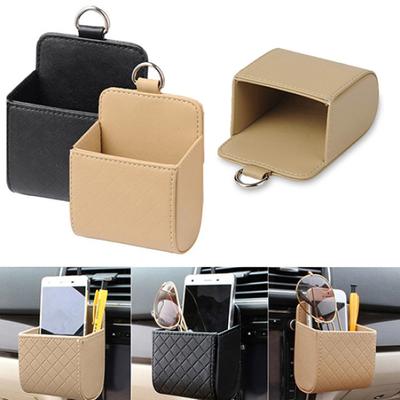 Support universel de téléphone en Faux cuir pour voiture, pochette de sac poubelle de sortie d'aération