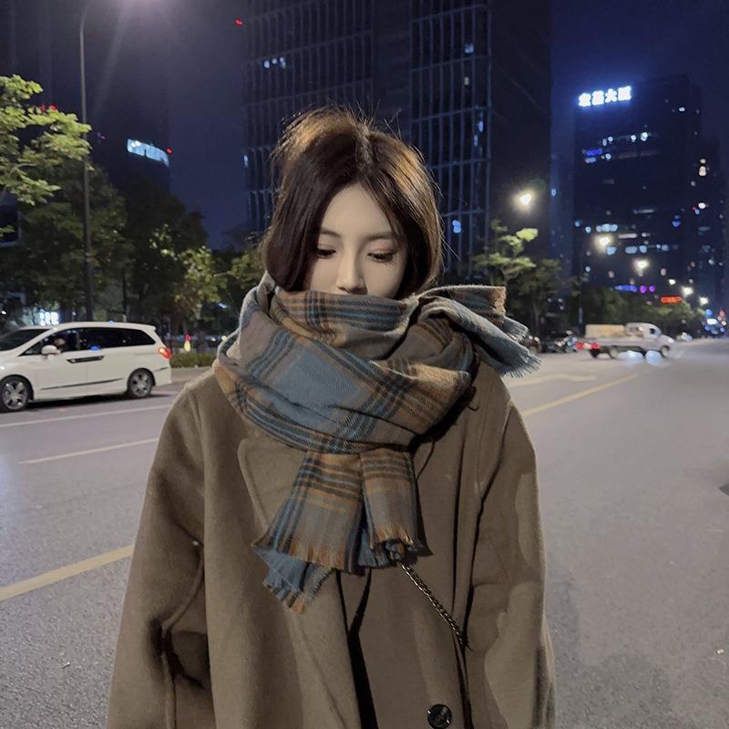 Large and small plaid oversized scarf with shawl imitation cashmere to keep warm and thickened scarf Women's winter temperament