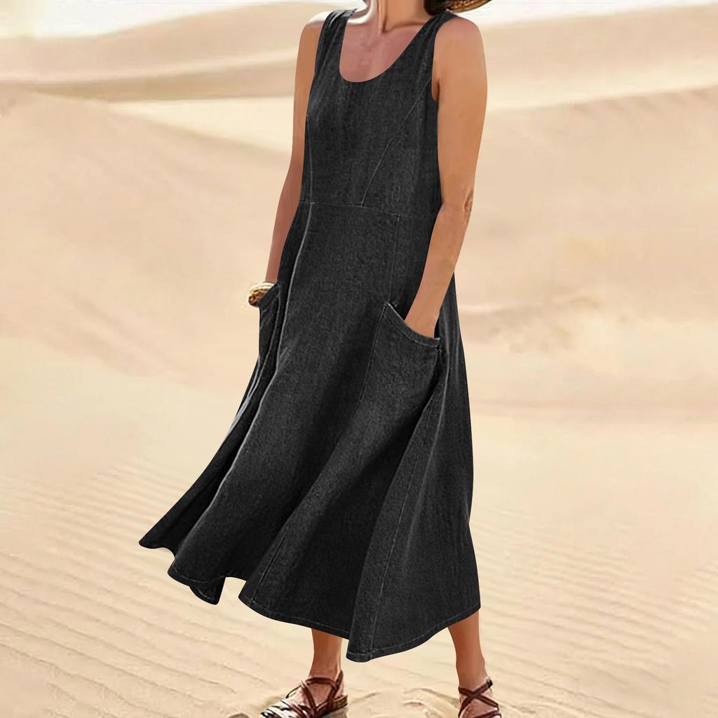 Damen Sommerkleid Lässig Locker Lang Strandurlaubskleider Jeanskleid Für Damen
