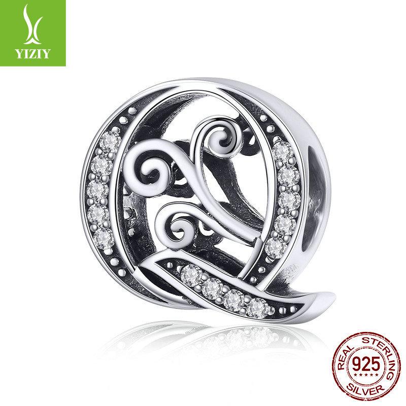 26 Letter Diy Bracelet Beaded Accessory, Zircon Sterling Silver Beads Loose Beads Bsc030