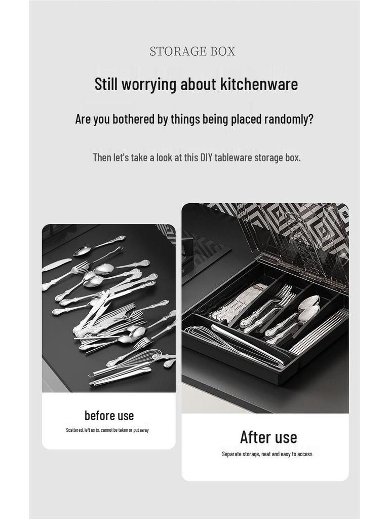 Cross-Border Kitchen Cutlery Set with Dustproof Storage Box and Drawer Divider