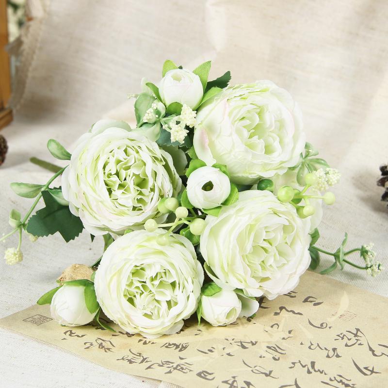 Artificial Flowers Fake Silk Peony Vases Flower Bouquets Home Room Decoration Garden Flower Garlands Wedding Bridal Accessories