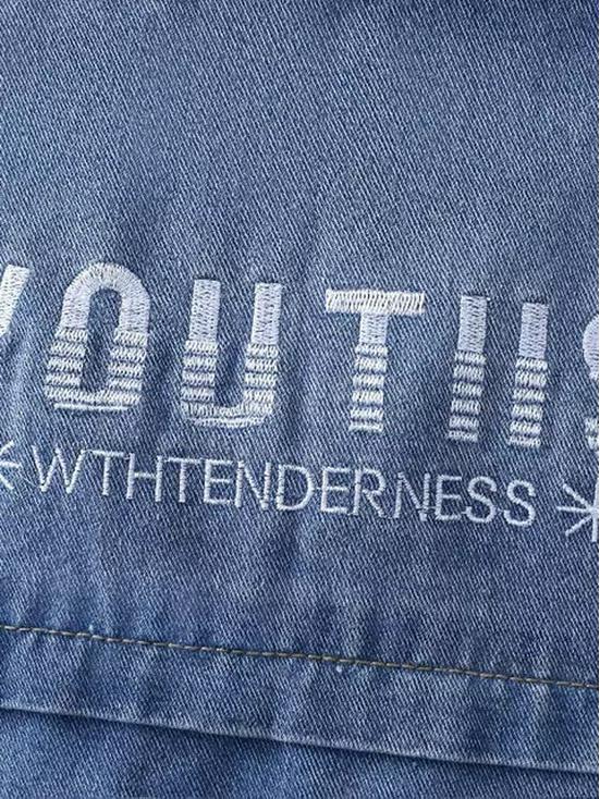 Women's Plus Size Embroidered Denim Vest with Big Pockets - Autumn Sleeveless Cardigan