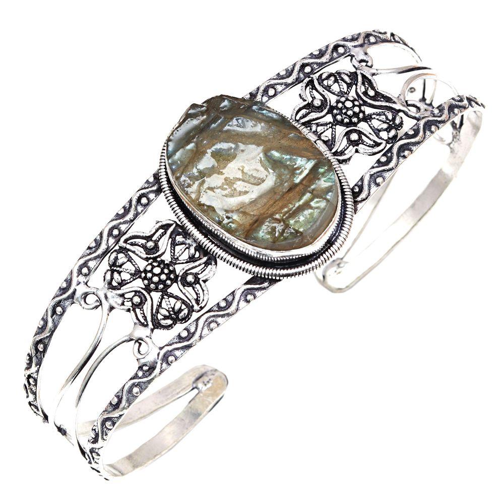 

Labradorite Drusy Gemstone Handmade Silver Jewelry Cuff Bracelets 7 Adjustable