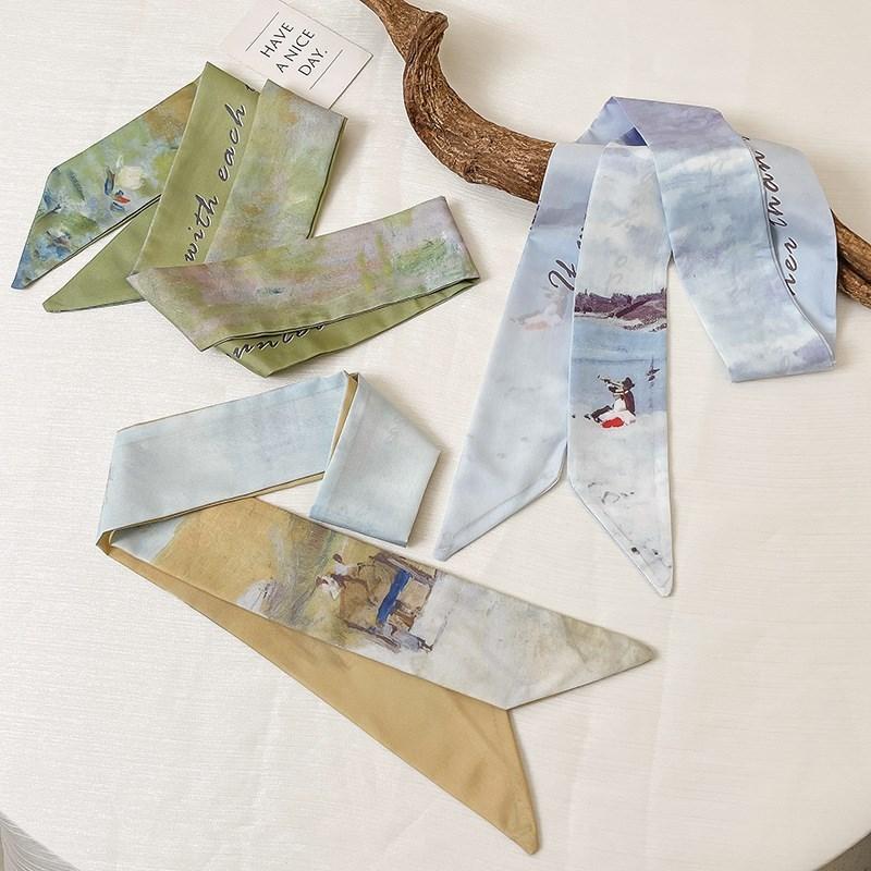 Silk Scarf Artistic Sense Arm Bag Hair Band Belt All-Match Decorative Scarf Thin Narrow Long Ribbon